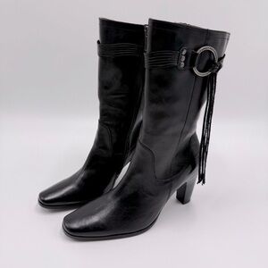 Harley-Davidson Women’s Tall Black Leather Heeled Boots 10 Fringe Metal Ring
